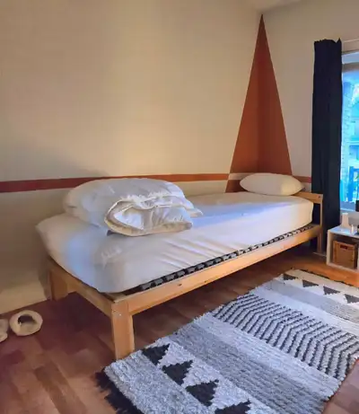 Wooden Twin Bed Frame + Mattress – Moving Sale, View more