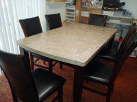 Solid MARBLE TOP DINING TABLE & SIX CHAIRS