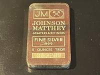 RARE J&M 5oz .999 Silver Bar 7 Logo Back <50,000 made
