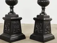 Stunning 41" Antique Cast Iron Urns + Ornate Bases FreeDelivery