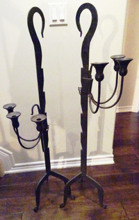 salvaged GOTHIC floor candle stands 1800s medieval HAND FORGED