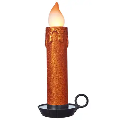 Perfect for windows, stairs and floors... "ORANGE GLITTER BATTERY-OPERATED CANDLE" stands 22.5" H. W...