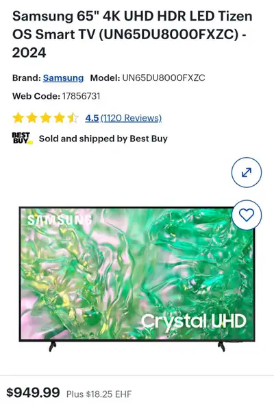 ON SALE! Samsung 65" 4K UHD HDR LED Tizen OS Smart TV, View more