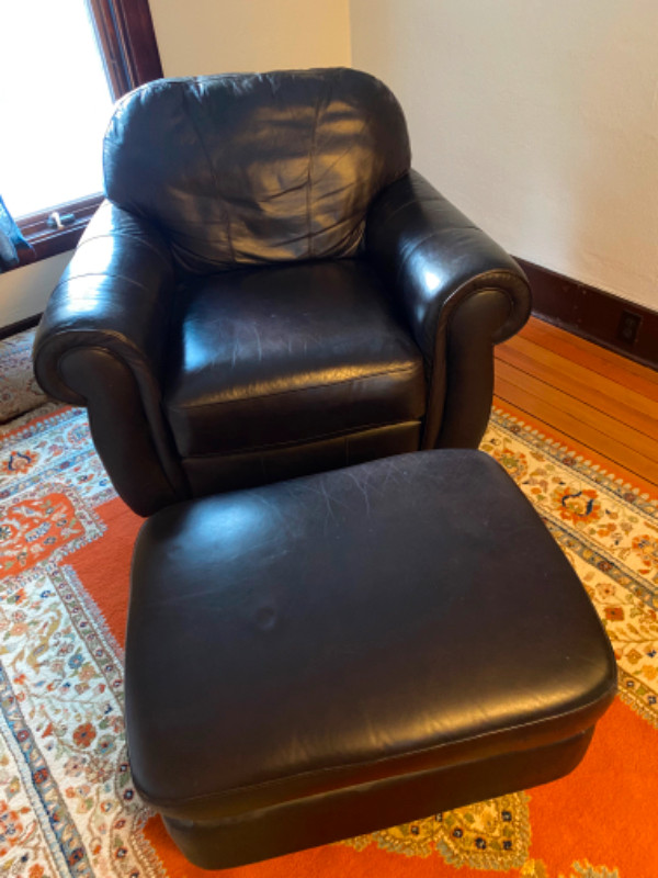 Lane Leather Club Chair and Matching Ottoman in Chairs & Recliners in Calgary