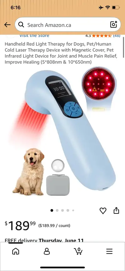 This portable red light therapy device features 5 units of 808nm and 10 units of 650nm light, design...