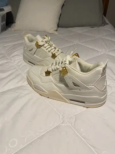 White and Gold Jordan 4’s Size 12, View more