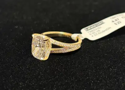 14K Gold Cushion Cut Lab 4.06 cts Diamond Engagement Ring, View more