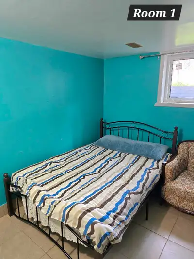 Three spacious, fully furnished basement rooms available for rent: Room 1: $700 Room 2: $650 Room 3:...