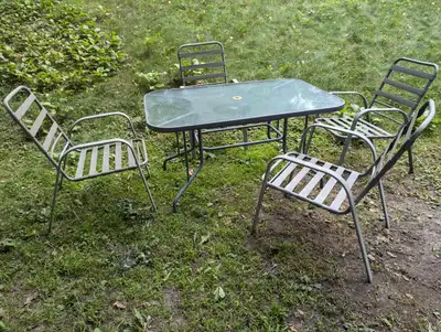 Outdoor Patio. 5 Pieces Tempered Glass Table 4 Chairs  Patio Set, View more