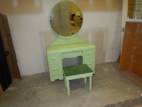 Antique Vanity Dresser with Mirror and Stool