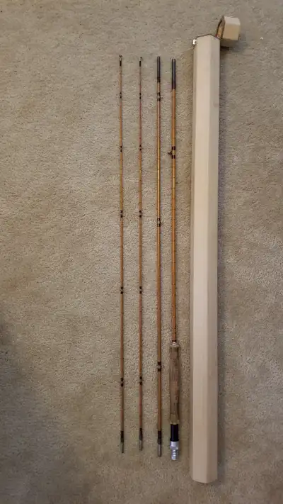 Flyfishing rod Serial # H 14448 Bamboo Hardy Palakona 8.5 ft Deluxe 3 pc with extra tip and custom m...