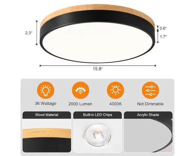 Modern Wood LED Ceiling Light(NEW) in Indoor Lighting & Fans in Kitchener / Waterloo - Image 3