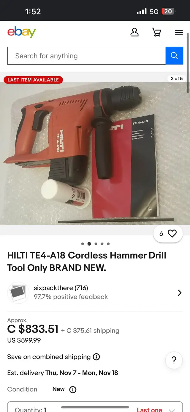 HILTI 22V TE 4-A18 CORDLESS HAMMER DRILL TOOL ONLY in Power Tools in City of Toronto - Image 7