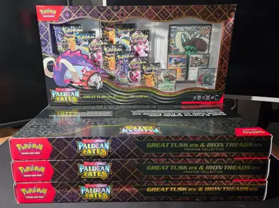 Pokemon Paldean Fates Great Tusk ex & Iron Threads ex Collection, View more