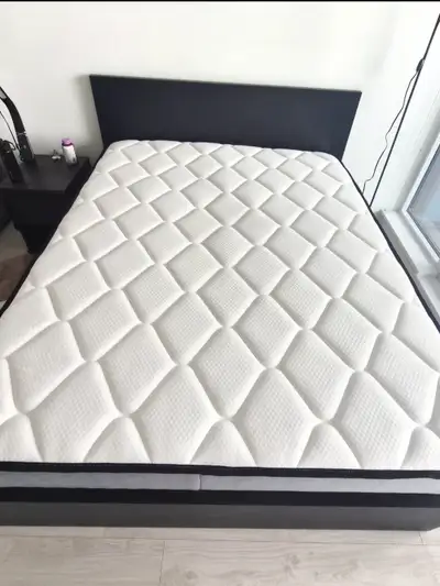 Queen bedframe + 14 inch queen size spring mattress for sale. Used it in non-smoking and pet free en...
