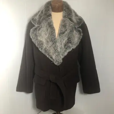 Women’s Brown Wool & Faux Fur Coat. Size 9., View more