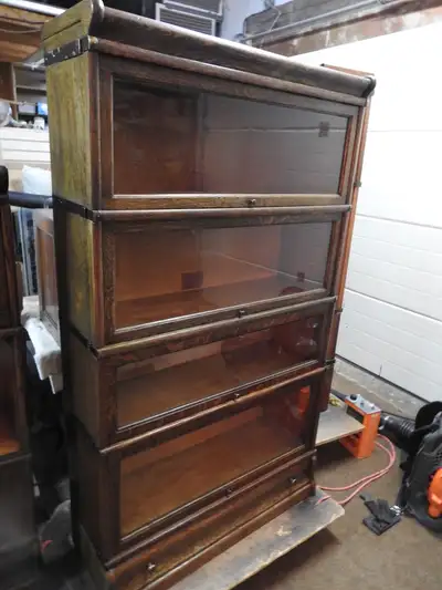 Antique 4 glass level barrister bookcase restored professionally, View more
