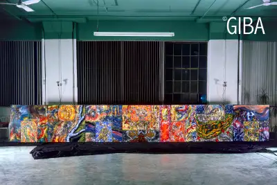 Grande Fresque Polyptyque 4 x 28 pieds - Peinture à l'huile Giba, View more