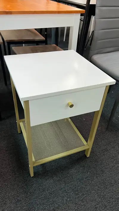 White Nightstand with Drawer, Bedside Table, End Table with Open, View more