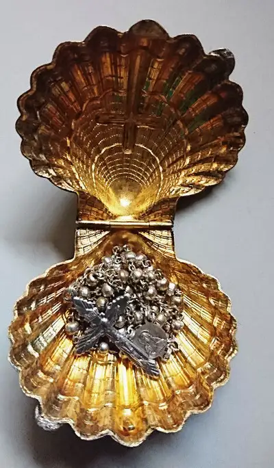 Vintage Silver Clamshell Jewelry Box & Ring Dish, Nautical Decor, View more