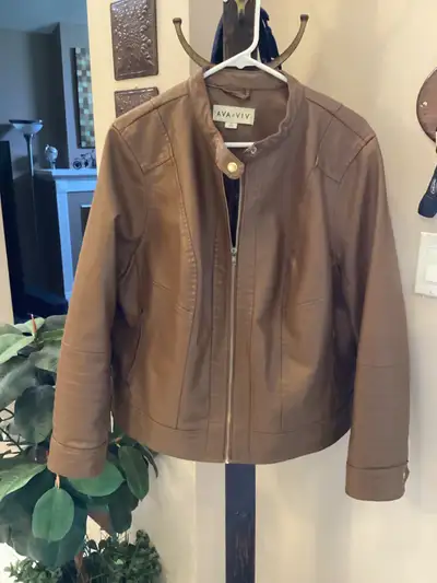 Women’s Brown Faux Leather Motorcycle Style Jacket Size 2XL, View more