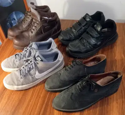 Men's four pairs of shoes. Size 12, 11.5, 10 and Nike shoe 11., View more