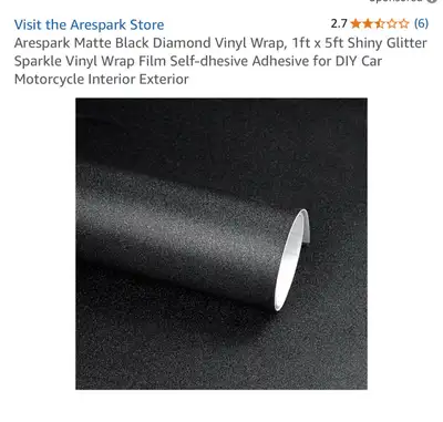 matte black diamond vinyl wrap, sized at 1ft x 5ft! This film is self-adhesive and sparkles subtly,...