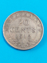 XF/AU 1912 Newfoundland George V 20 cent piece .925 silver, KM#5
