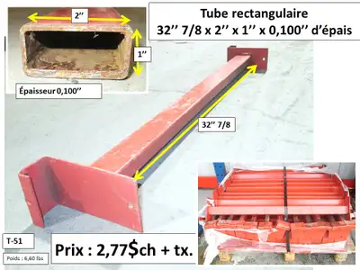 tube 2'' x 1'' x 0.100'' d'épais x 32'' 7/8 long. et autres, View more