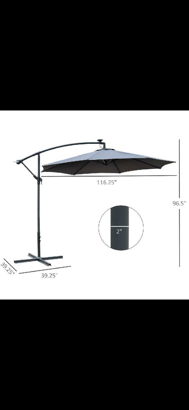 10ft Cantilever Solar Hanging Offset Umbrella Outdoor LED Lights in Patio & Garden Furniture in Markham / York Region - Image 2