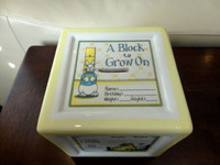 Vintage 1998 Cute A Block To Grow On Baby Growth Chart & $ Bank