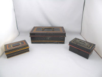Antique 3 Metal Money Boxes 1 With Key