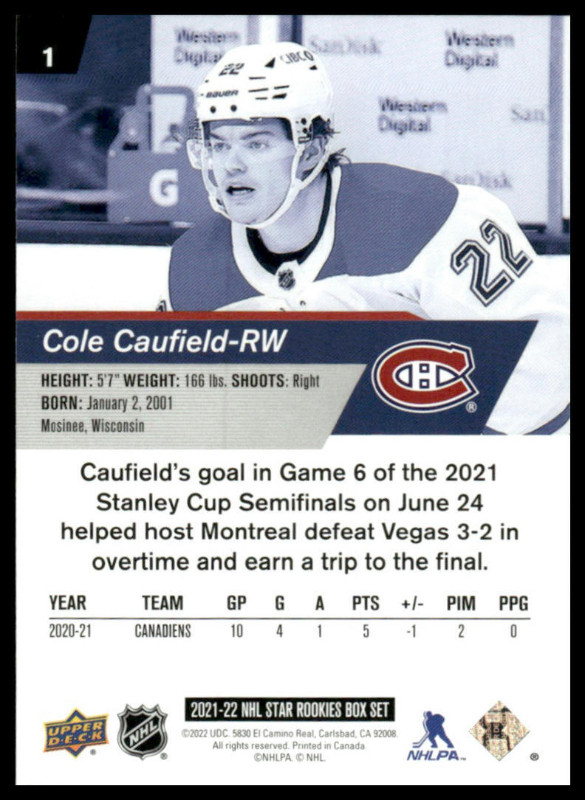 UPPER DECK ... 2021-22 NHL STAR ROOKIE SET ... CAUFIELD, SWAYMAN in Arts & Collectibles in City of Halifax - Image 4