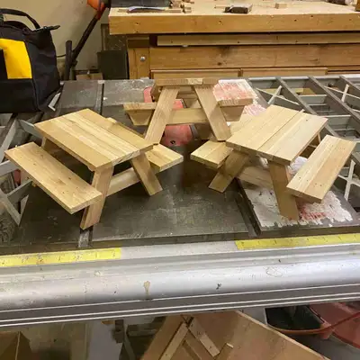 Mini picnic tables, made out of cedar. $20 each