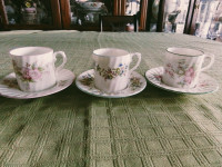 FINE BONE CHINA ESPRESSO CUPS SAUCERS (3)- MULTI COLOUR