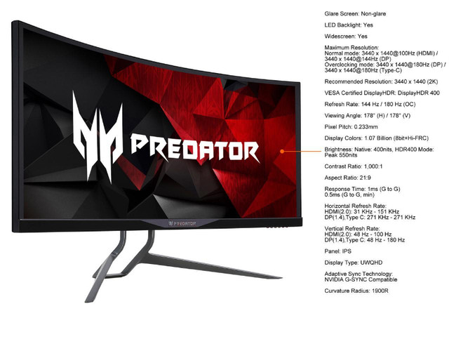 Acer Predator X34 GS Monitor in Monitors in Oakville / Halton Region - Image 3
