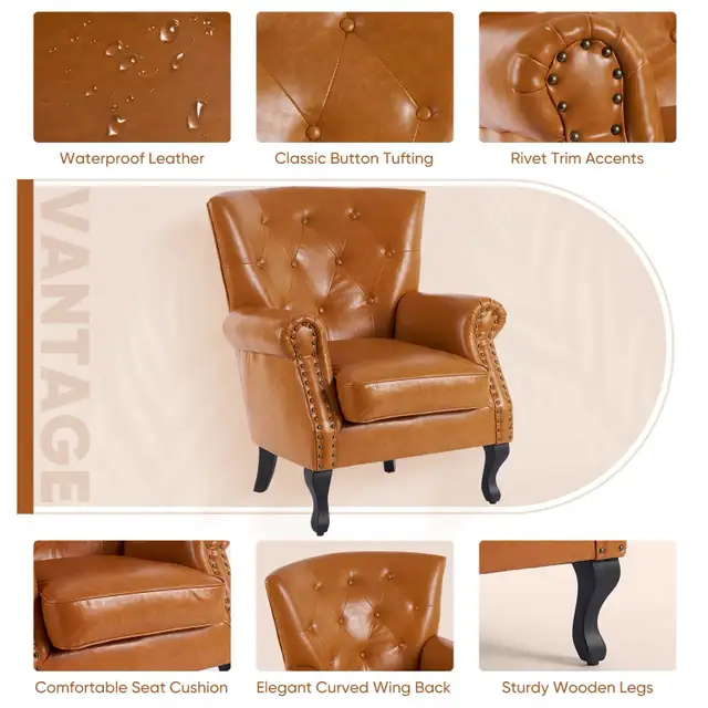 Mid-Century Modern Accent Chair, PU Leather Living Room in Chairs & Recliners in Markham / York Region - Image 8
