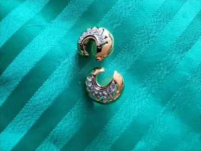 Gold Tone Earrings with Clear Stones, View more