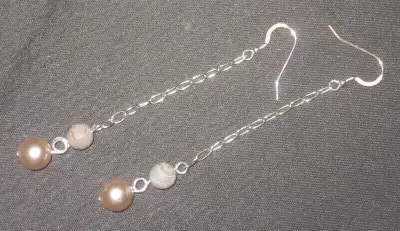 OLD ROSE GLASS PEARLS AND BEADS ON STERLING SILVER EARWIRE, View more