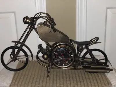 Two Faced Motorcycle Metal Table Clock : 11" H x 20.5" L In Work, View more