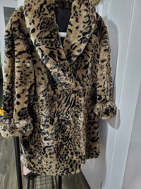 Faux fur leopard print coat