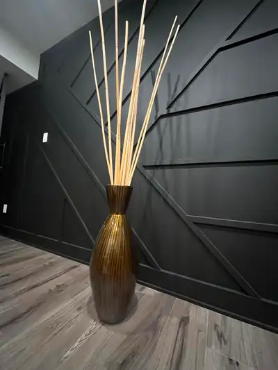 Tall acrylic floor vase c/w bamboo branch sticks, View more