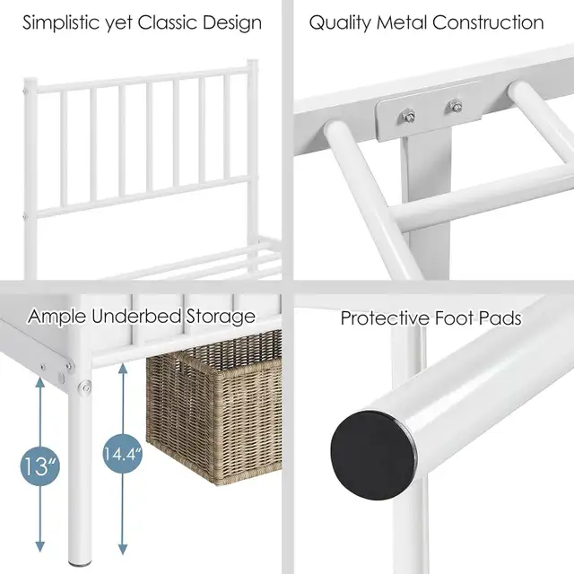 Yaheetech 614232 white Twin Size Bed Frame Metal Platform  in Beds & Mattresses in Markham / York Region - Image 5