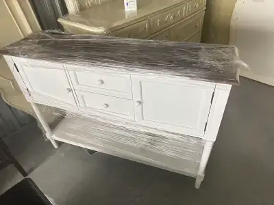 Sideboard Cabinet – White & Dark Wood Top, View more