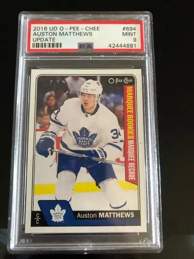 Auston Matthews OPC 2016 rookie card graded PSA mint condition, View more