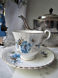 Fine Bone China Mug&Saucer Blue Flowers by Royal Windsor England