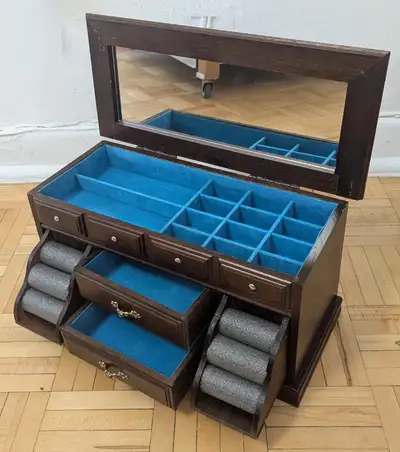 Vintage Antique Musical box Wood Cabinet Style Rare Jewelry Box Glass Doors Retro Decor Makeup Organ...