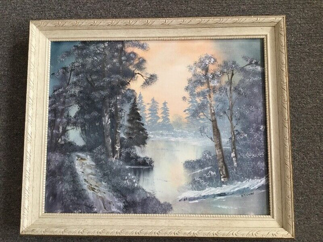 Original oil or acrylic painting framed winter forest and lake in Arts & Collectibles in Winnipeg