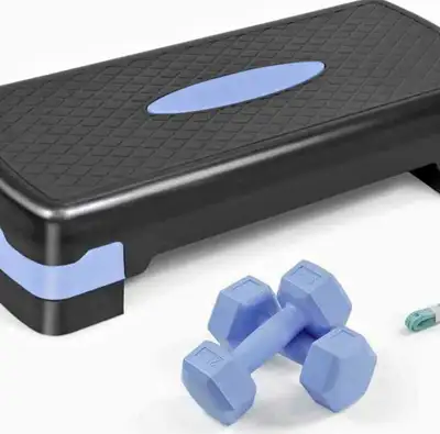 ADJUSTABLE HEIGHT AEROBIC FITNESS STEPPER SET WITH 2 DUMBBELLS, View more