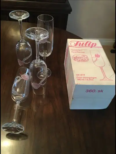 4 Hand Painted Bohemian Crystal Champagne Flute, View more